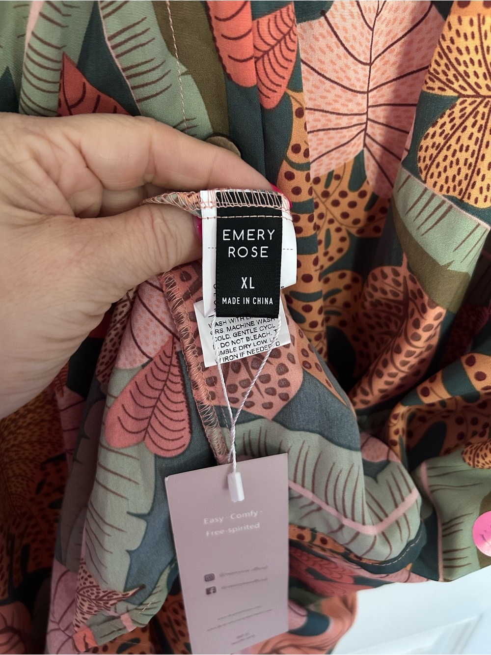 Floral Leaf Print Mini Dress in Coral & Olive - Picture 4 of 4